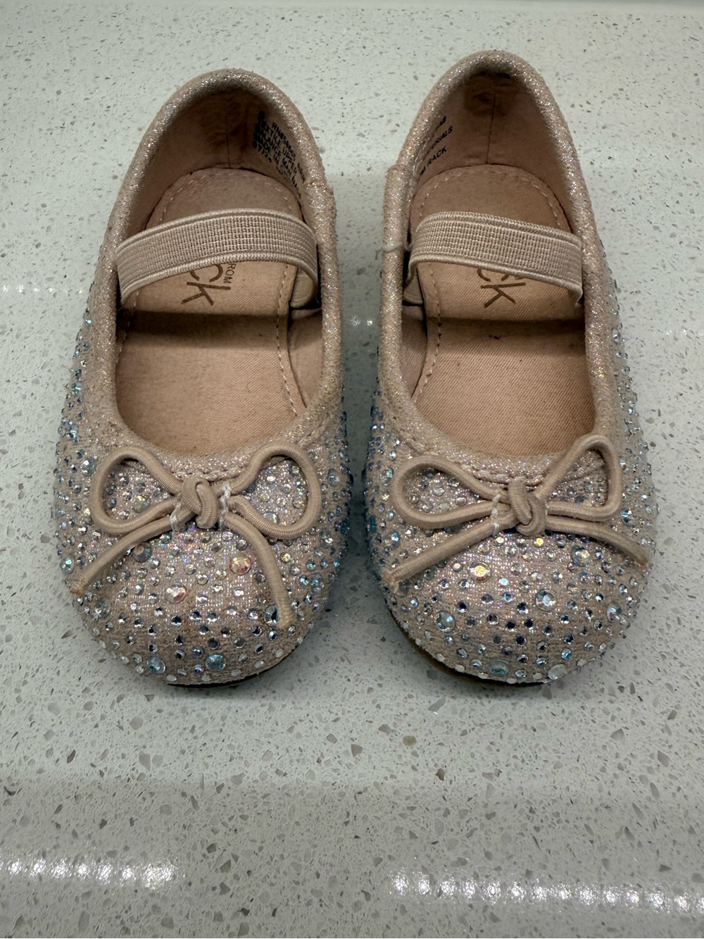Nordstrom Rack Kids Rhinestone Mary Jane Sparkle Flats Beige Size 5